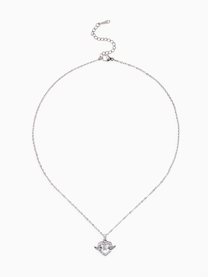 Кулон на цепочке «Сердце», крылатое, белый в серебре, 40 см
