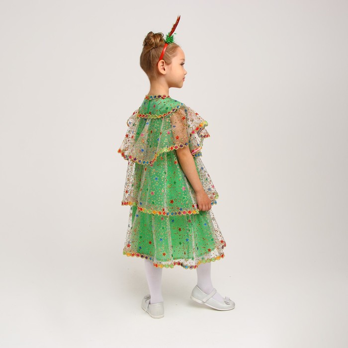 Карнавальный костюм"Елочка волшебная" органза,платье, ободок,р-р32,р110-116