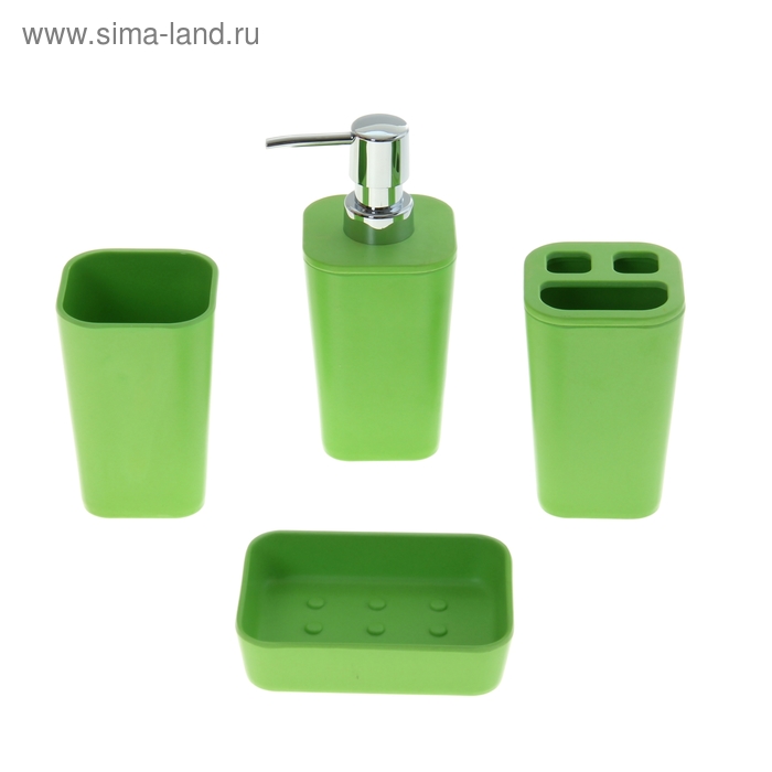 Набор в ванную «Модерн», 4 предмета (мыльница, дозатор для мыла, 2 стакана), цвет зелёный - Фото 1