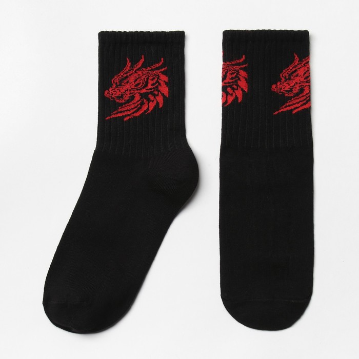 Носки Дракон, цвет черный/красный, размер 25