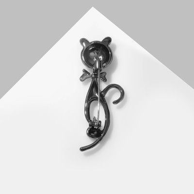 Брошь «Кошка с бантиком», серая