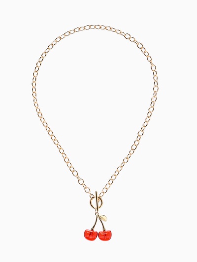 Кулон «Цепь», ветка вишни, красный в золоте, 45 см