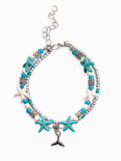 Браслет на ногу «QF. Хвост русалки», L=25 см + удлинитель 5 см, белый, голубой в серебре