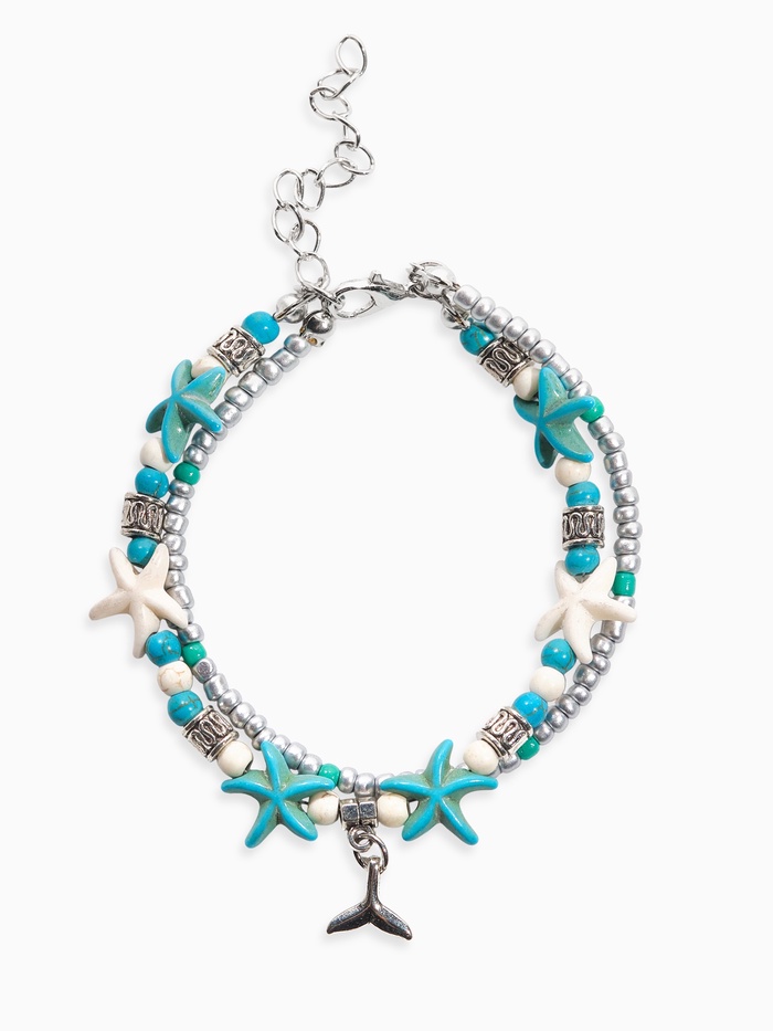 Браслет на ногу «Морской» хвостик, цвет бело-голубой в серебре, 25 см + удлинитель 5 см - Фото 1