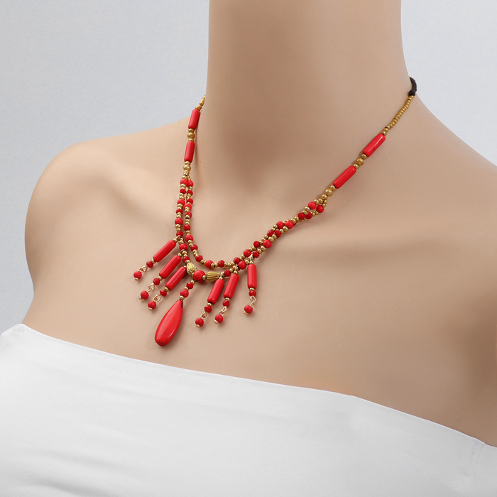 Колье «Индия», цвет золотисто-красный, 32 см - Фото 1
