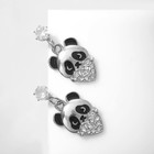 Серьги эмаль «Панды» с сердцами, цвет чёрно-белый в серебре - фото 10685929