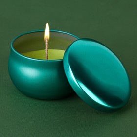 Свеча в цветной жестяной банке "Зима - время уюта", аромат яблоко, 6 х 6 х 4 см