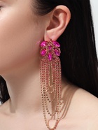 Серьги висячие со стразами «Мэджик» капли и водопад, цвет розовый в золоте, 14 см - Фото 2