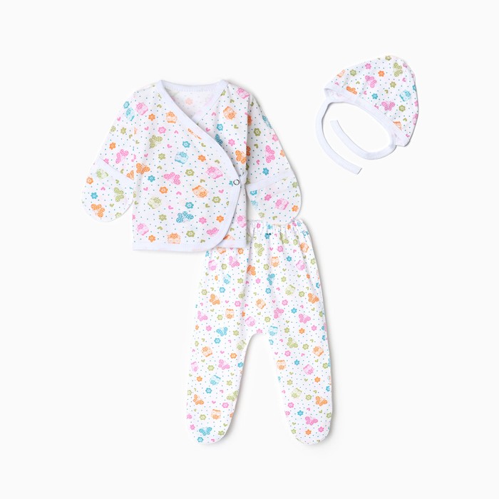 Комплект детский (3 предмета), цвет белый/совушки, рост 56 см