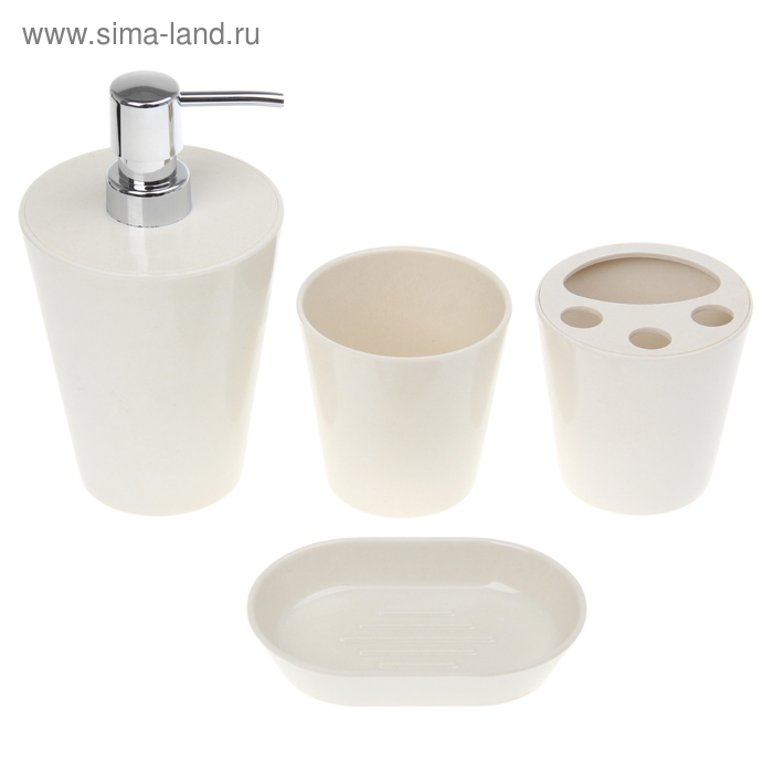 Набор в ванную «Нежность», 4 предмета (мыльница, дозатор для мыла, 2 стакана), цвет белый - Фото 1