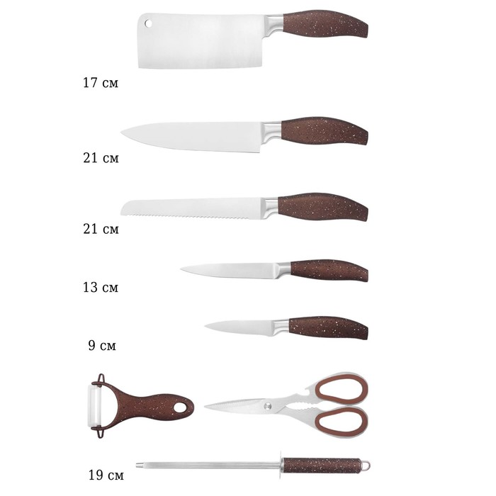 Набор ножей Lenardi, на подставке, 9 предметов - фото 1926754276