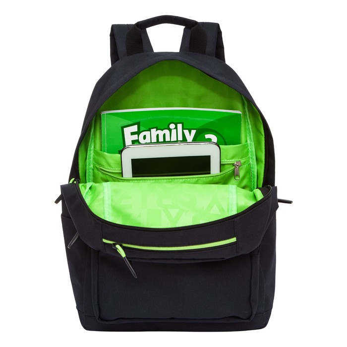 Рюкзак молодёжный 41 х 28 х 18 см, Grizzly, чёрный/зелёный
