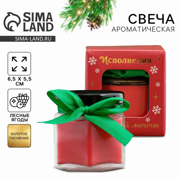 Ароматическая свеча новогодняя в банке «Исполнения заветной мечты», лесные ягоды, 5×5.5×5.5 см - Фото 1