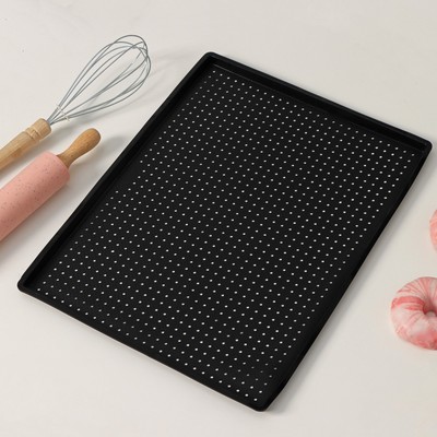 Коврик перфорированный прямоугольный Доляна, силикон, 40×31×1 см, чёрный