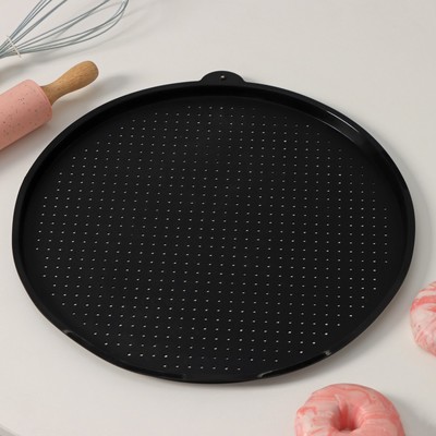 Коврик перфорированный круглый Доляна, силикон, d=35 см, чёрный