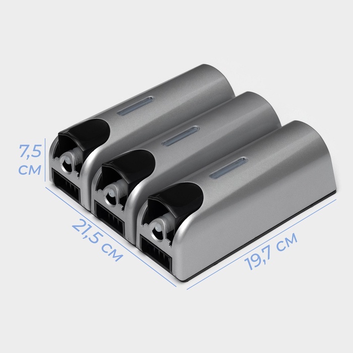 Диспенсер для мыла, шампуня, геля для душа, 3 отсека по 350 мл, цвет серый - фото 1898995913