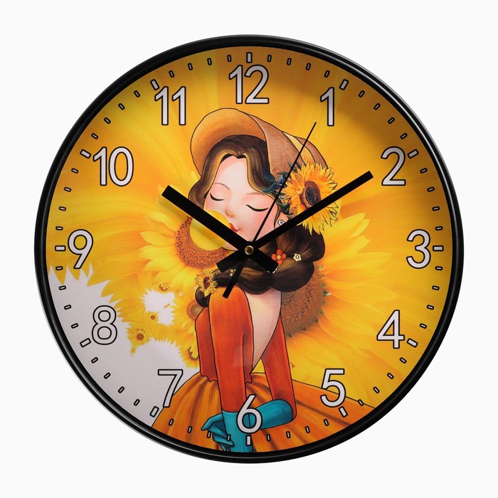 Часы настенные "Девушка с подсолнухом", d-30 см, плавный ход - Фото 1