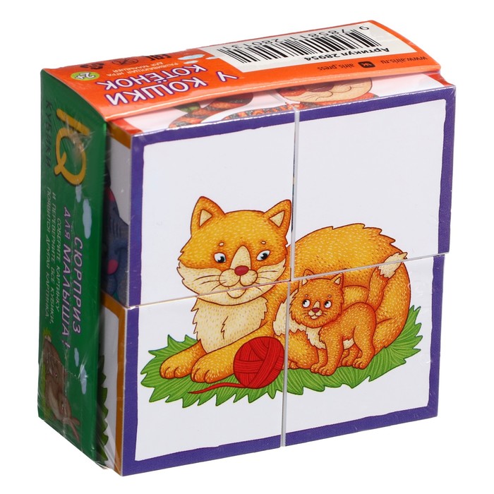 Умные кубики «У кошки котёнок», в поддончике, 4 штуки - фото 1909243355