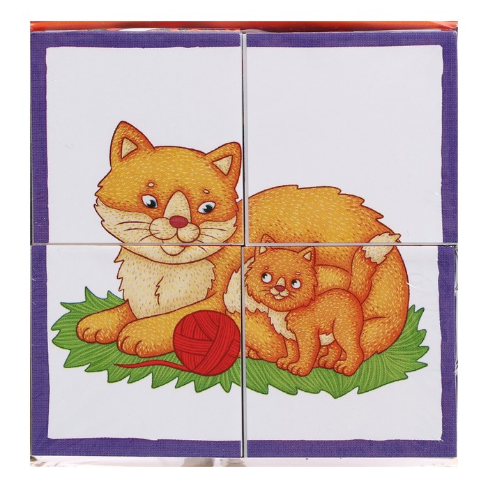 Умные кубики «У кошки котёнок», в поддончике, 4 штуки - фото 1909243356