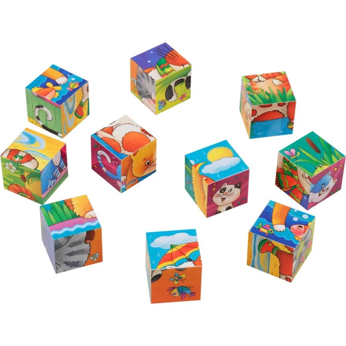 Умные кубики фигурные «Весёлые котики», 10 штук - фото 1909243387