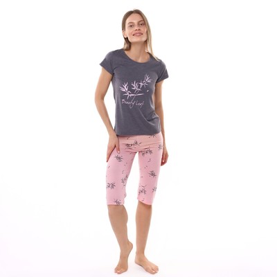 Комплект женский домашний (футболка/бриджи), цвет сливовый, размер 44