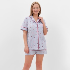 Комплект женский домашни (рубашка/шорты), цвет голубой/красный, размер 50