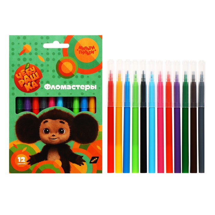 Фломастеры 12 цветов «Мульти-Пульти. Чебурашка», смываемые, картонная упаковка, европодвес - Фото 1