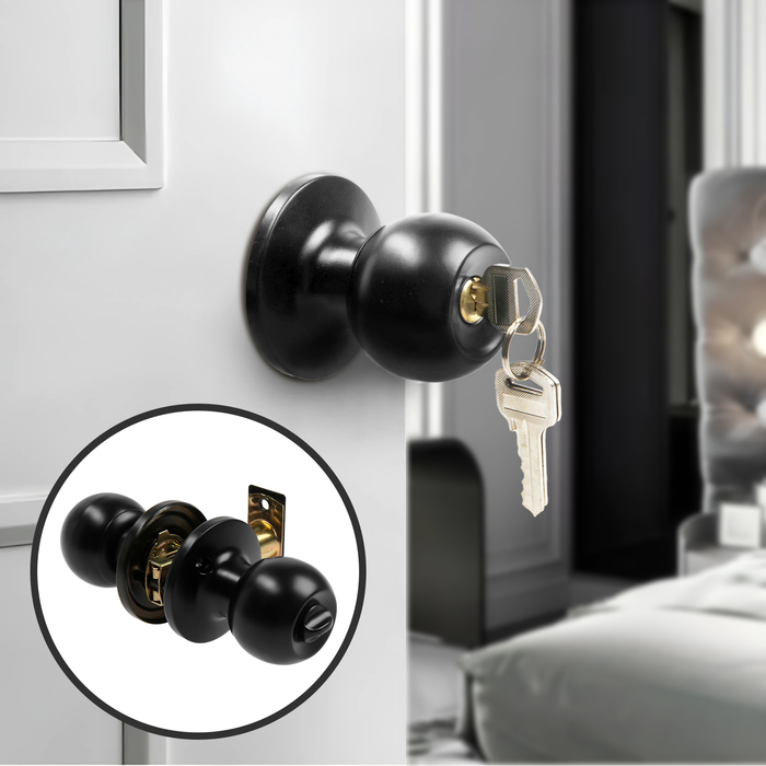 Защелка 1303, с ключом, матовая, чёрная - Фото 1