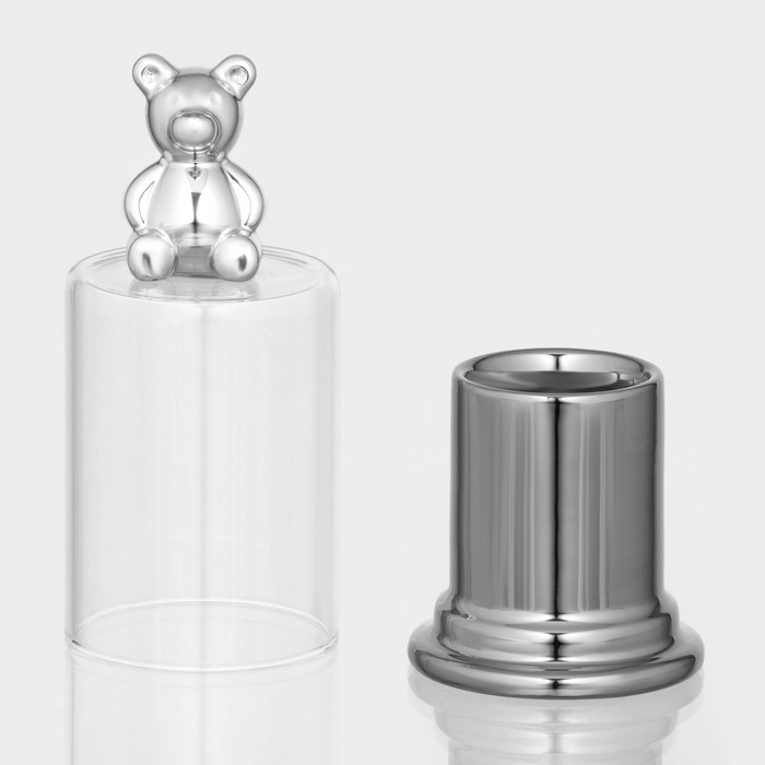 Подставка под зубочистки с крышкой «Стильный мишка», 7×7×15 см, керамика - Фото 1