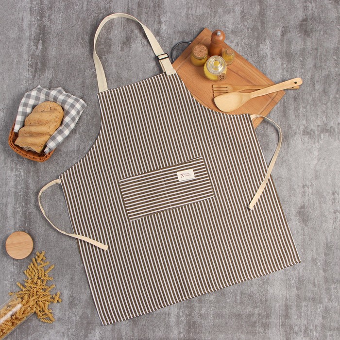 Фартук Доляна с карманом, коричневый, 70×65±4 см, 100% хлопок, рогожка - Фото 1