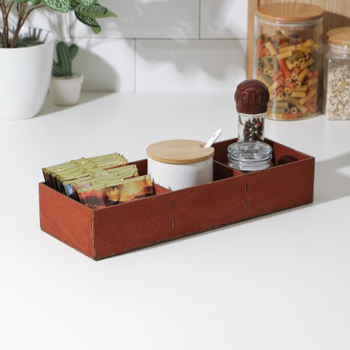 Органайзер деревянный для чая и кухонных принадлежностей Доляна, 33×12×6 см, цвет мокко - Фото 1