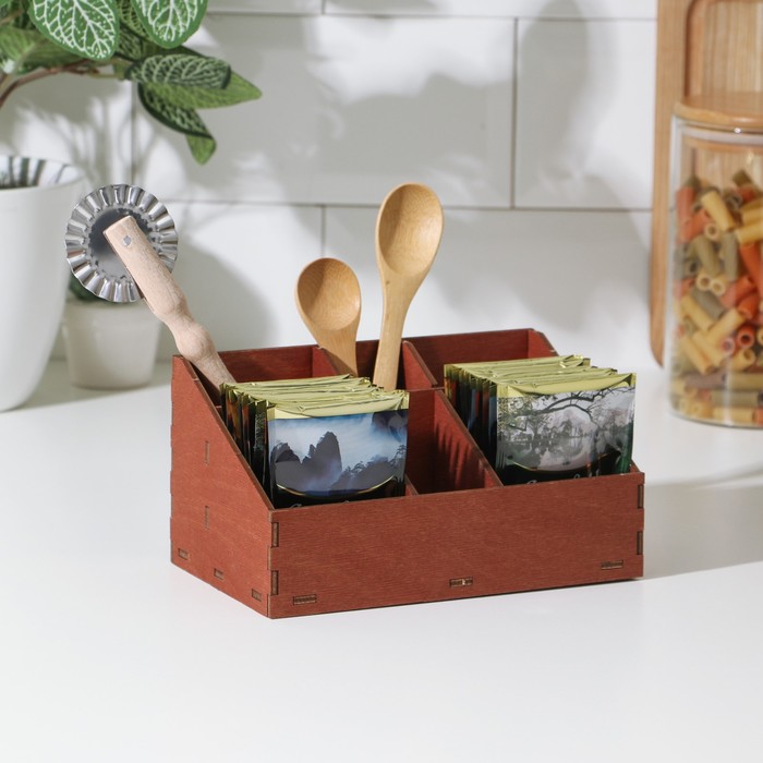 Органайзер деревянный для чая и кухонных принадлежностей Доляна, 17,2×10,4×8,8 см, цвет мокко - фото 1907781655