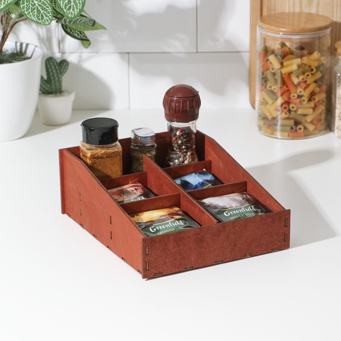 Органайзер для чая и кухонных принадлежностей Доляна, 22×19×8 см, цвет мокко - Фото 1
