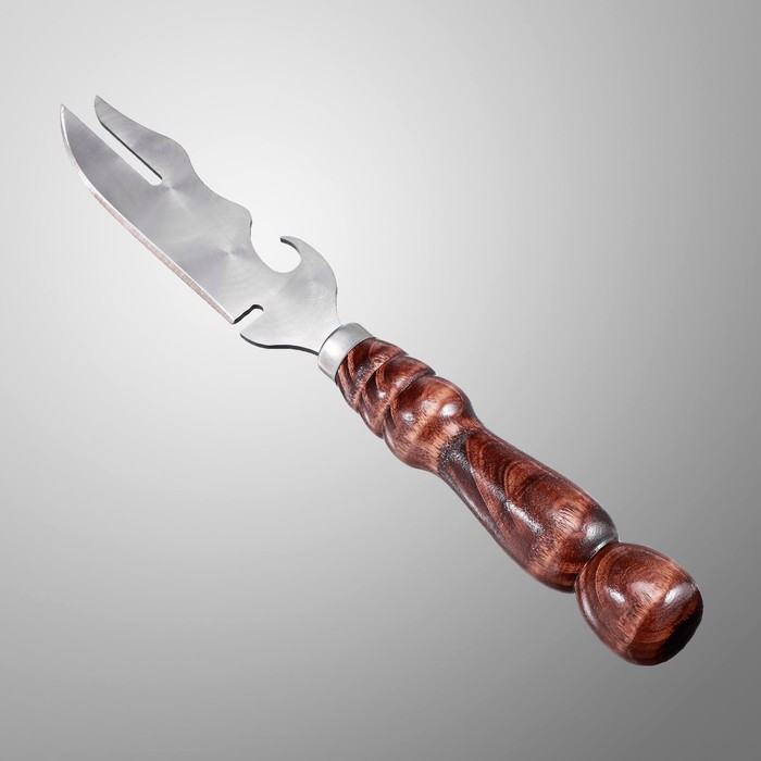 Нож-вилка с узором и деревянной ручкой "Фигурная" 30 х 4.5 см, металл - 2.5 мм - Фото 1