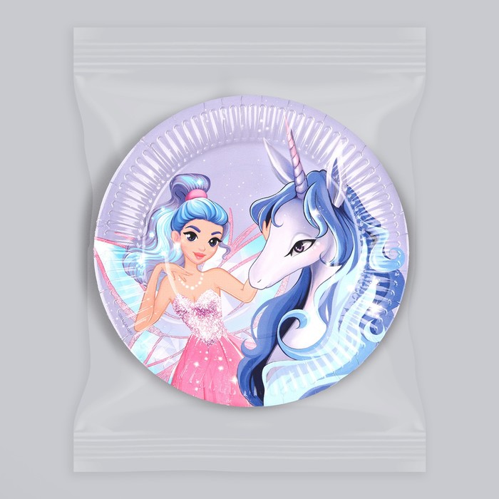 Тарелка бумажная «Единорог», 18 см, в наборе 6 шт. 9820437