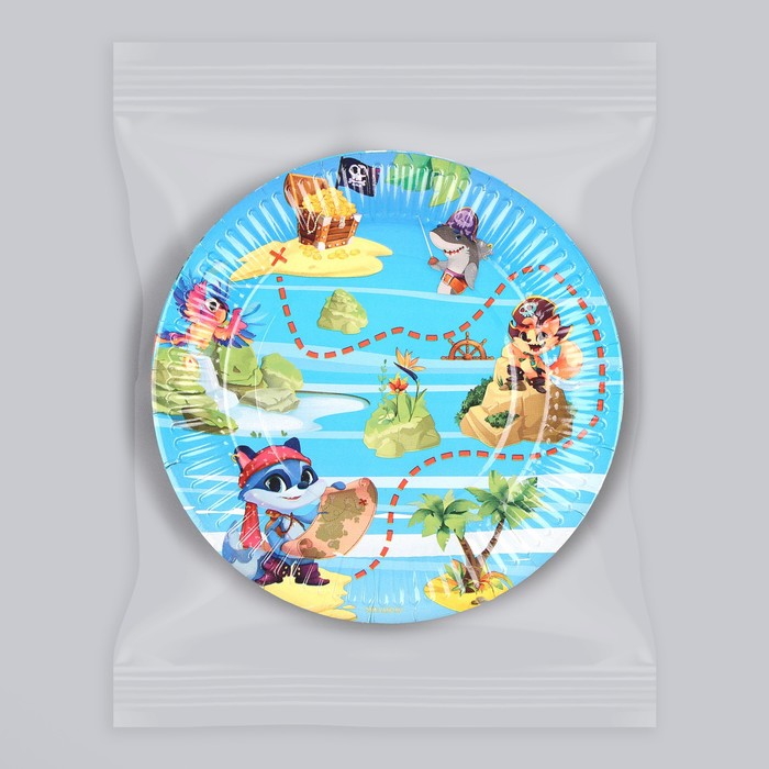 Тарелка бумажная «Сокровище пиратов», 18 см, в наборе 6 шт. 9820442