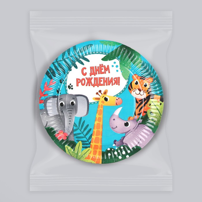 Тарелка бумажная «С днём рождения. Животные», 18 см, в наборе 6 шт. 9820443