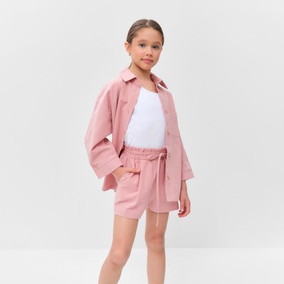 Костюм для девочки (рубашка и шорты) MINAKU, цвет пудрово-розовый, рост 122-128 см
