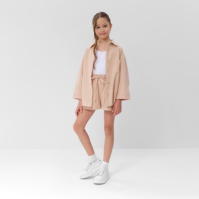 Костюм для девочки (рубашка и шорты) MINAKU, бежевый, рост 122-128 см