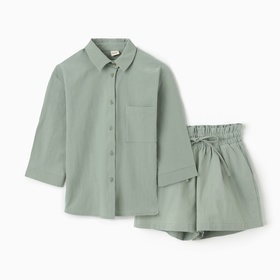 Костюм для девочки (рубашка и шорты) MINAKU, цвет оливковый, рост 134-140 см