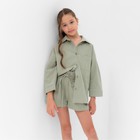 Костюм для девочки (рубашка и шорты) MINAKU, цвет оливковый, рост 146-152 см - фото 805717591