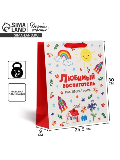 Пакет подарочный ламинированный, упаковка, «Любимый воспитатель», M 25.5 х 30 х 9 см