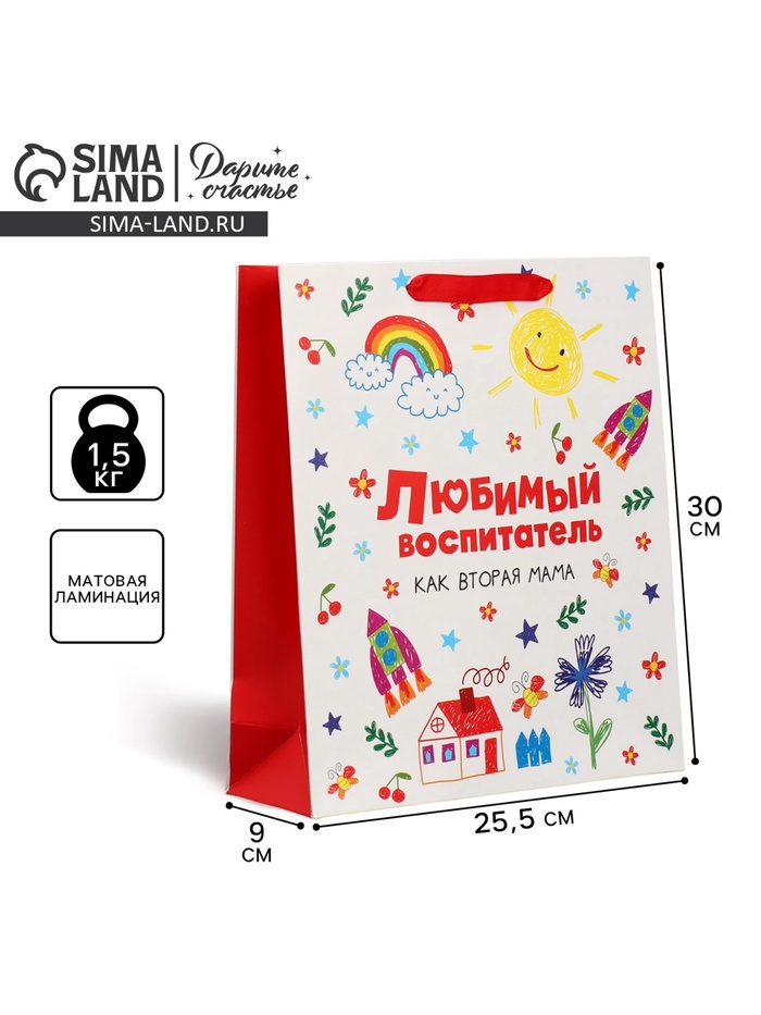 Пакет подарочный ламинированный, упаковка, «Любимый воспитатель», M 25.5 х 30 х 9 см - Фото 1