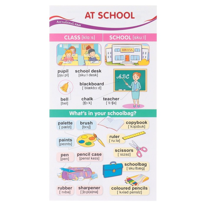 Карточка-шпаргалка "Английский язык. Школа" 20,5х11 см
