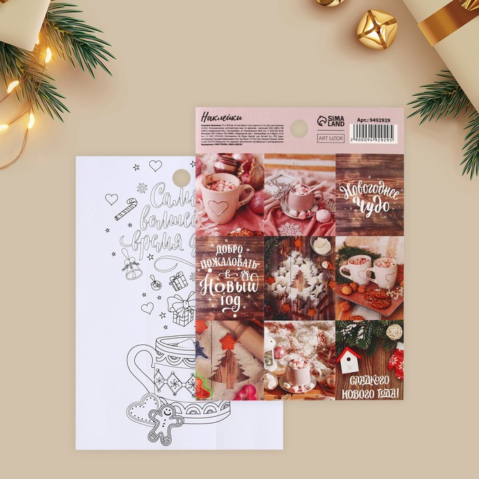 Наклейки бумажные «Новогоднее чудо», c раскраской, 11 х 15.5 см, Новый год - Фото 1