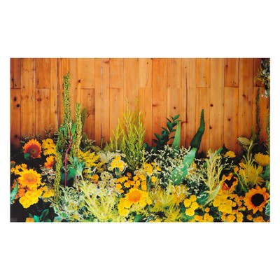 Фотофон для съёмок, винил «Жёлтые цветы на дощатой стене», 80×125 см