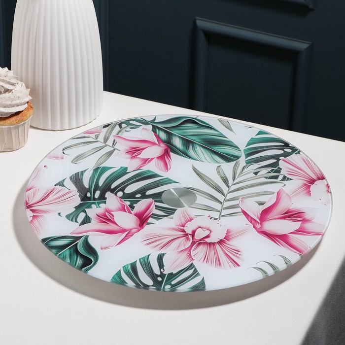 УЦЕНКА Подставка стеклянная для торта вращающаяся Доляна «Тропики», d=32 см ㅤ - Фото 1