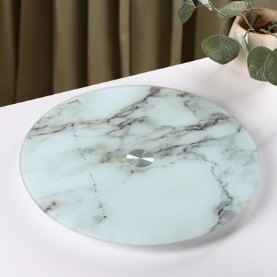 УЦЕНКА Подставка стеклянная для торта вращающаяся Доляна «Марбл», d=32 см, цвет белый