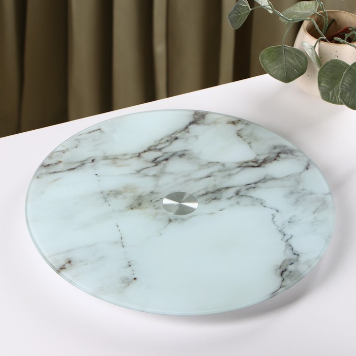 УЦЕНКА Подставка стеклянная для торта вращающаяся Доляна «Марбл», d=32 см, цвет белый - Фото 1