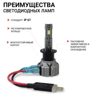 Лампа LED Autoprofi, H1, 12V / 15W, 6000K, 4000 Lm, в наборе 2 шт.